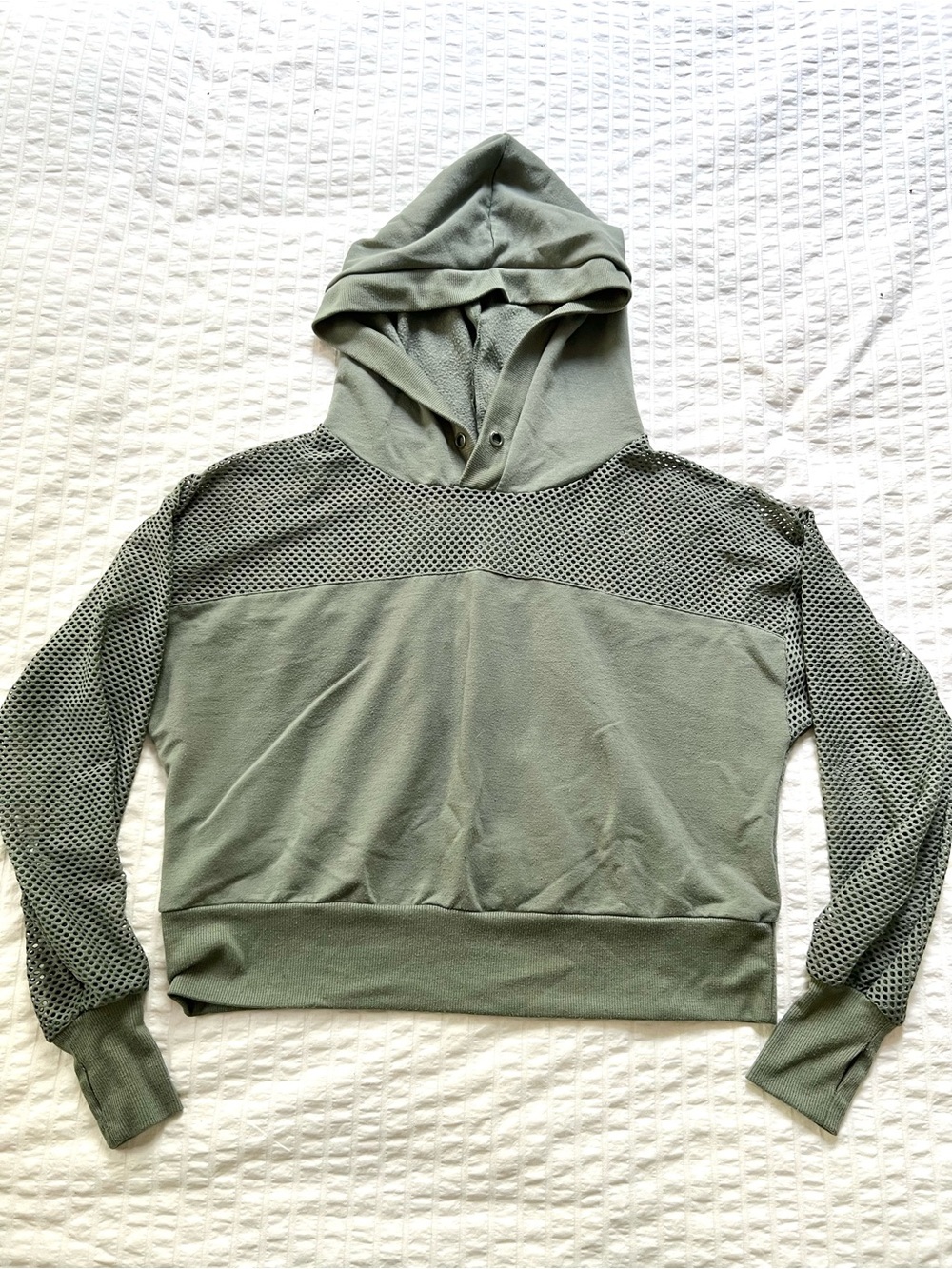 Cali Sport Mesh Shoulders and Sleeves Sage Green Hoodie